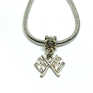 Silver Vintage Nascar Racing Flag Charm Dangle European Bracelet fit Pendant
